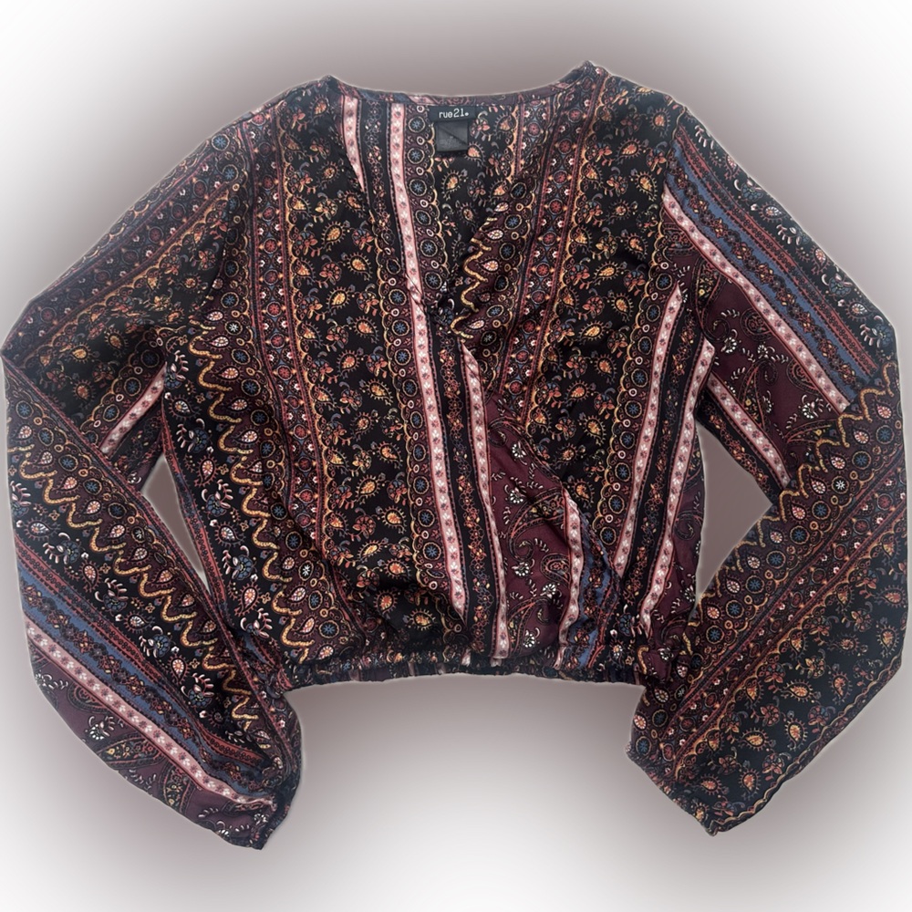 Wrap Front Paisley Print Crop Top